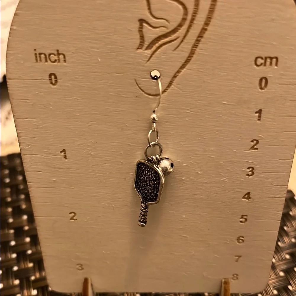 Silver Pickleball Paddle Earrings - Picture 3 of 4